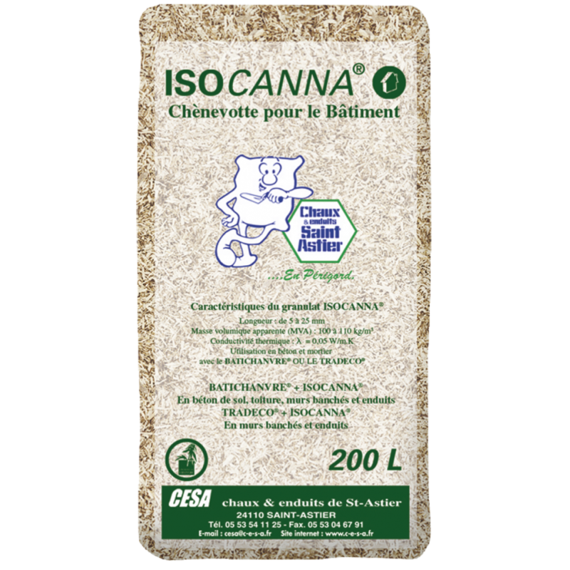 CHANVRE ISOCANNA® paquet de 20 kg ou 200 litres pour chaux chanvre