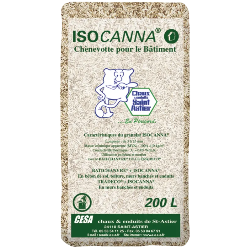 CHANVRE ISOCANNA® paquet de 20 kg ou 200 litres pour chaux chanvre